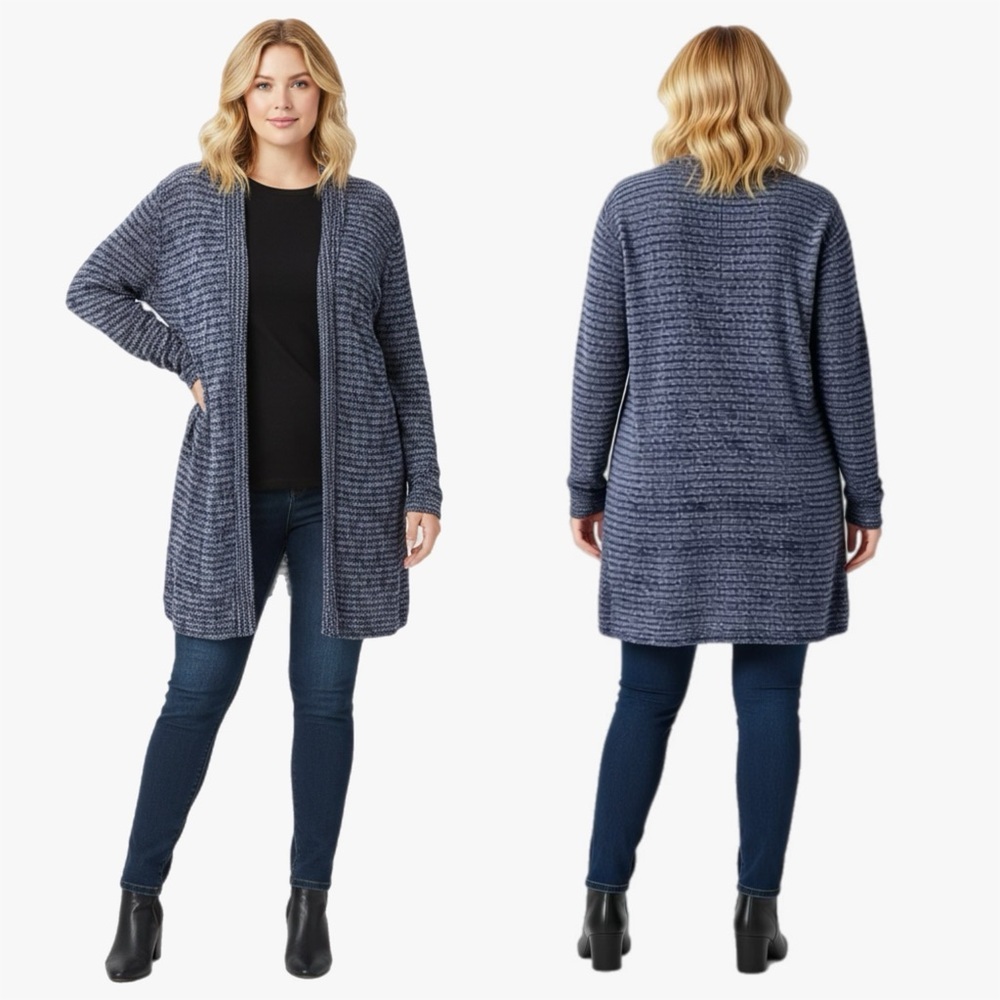 Old Navy Blue White Open Front Knit Cardigan Sweater Plus Size XXL